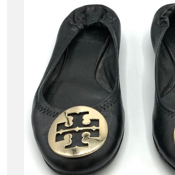 Tory Burch Leather Ballet Flats  Shiny Logo Emblem 5M - Picture 2 of 7
